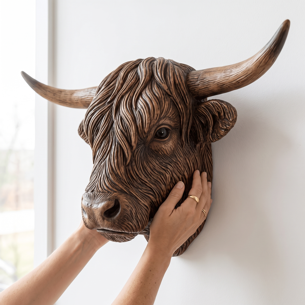 Rustic Highland Cow Head Wall Decor detail