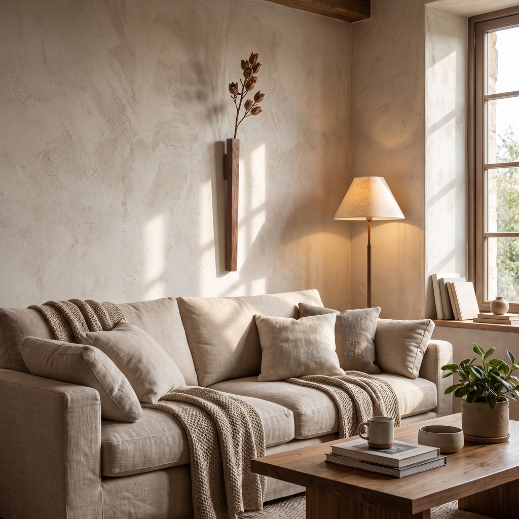 Timber Slimline Wall Vase in a living space