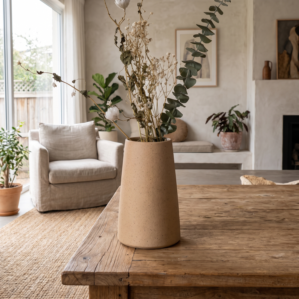 Tapered Speckled Clay Vase in a living space