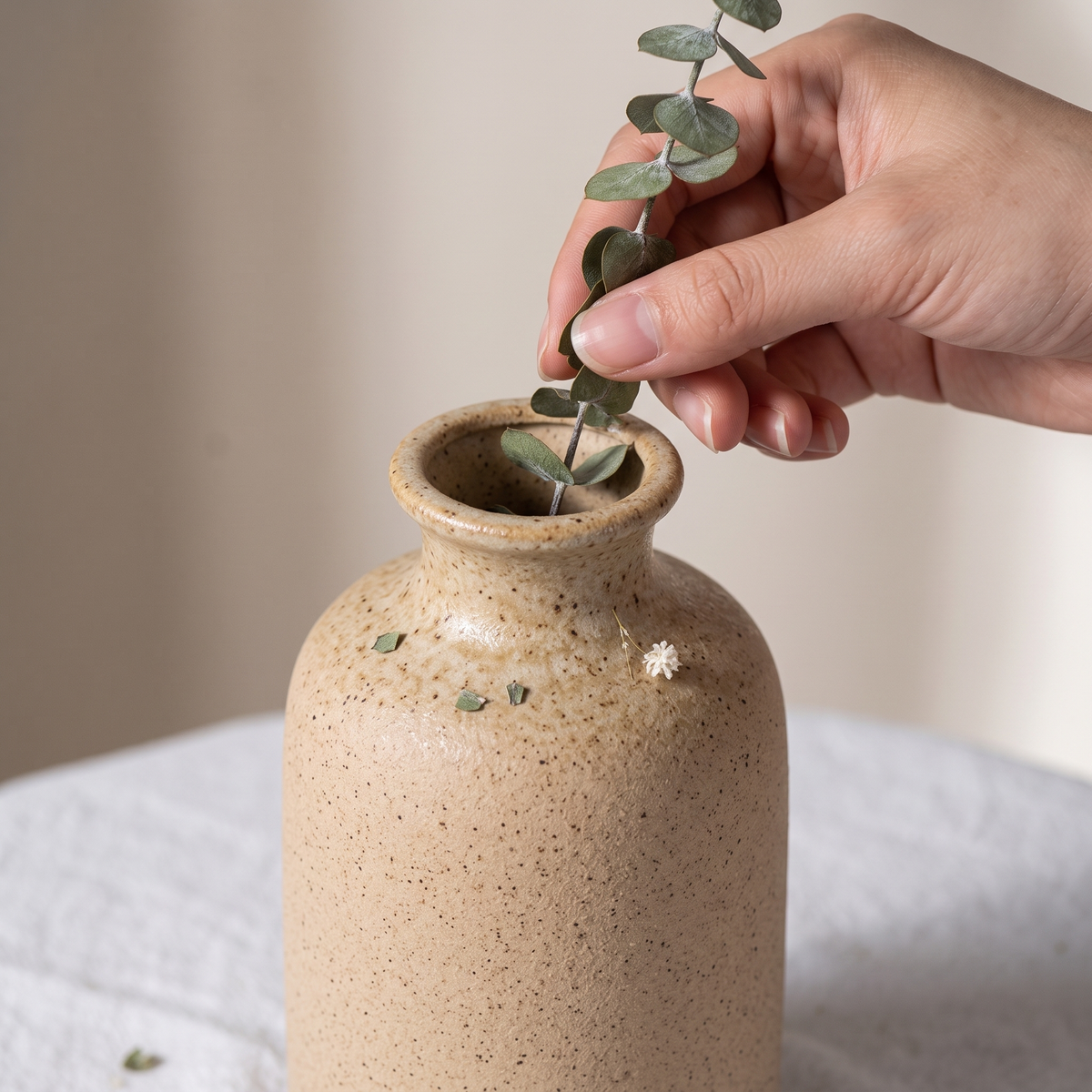 Tapered Speckled Clay Vase detail