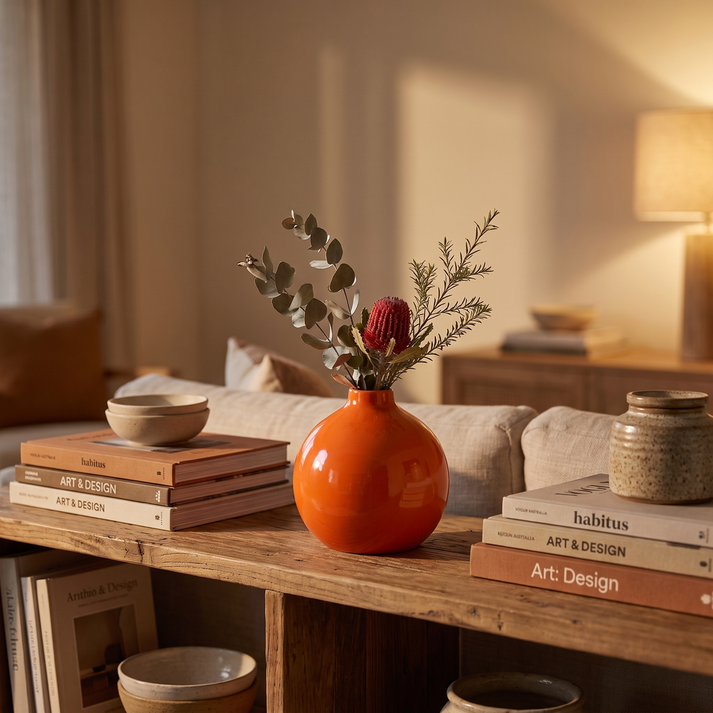 Glossy Round Ceramic Table Vase styled at home