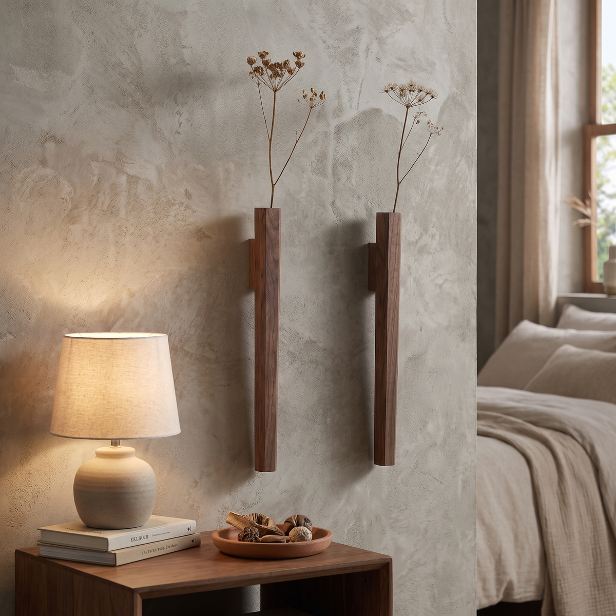 Timber Slimline Wall Vase styled at home