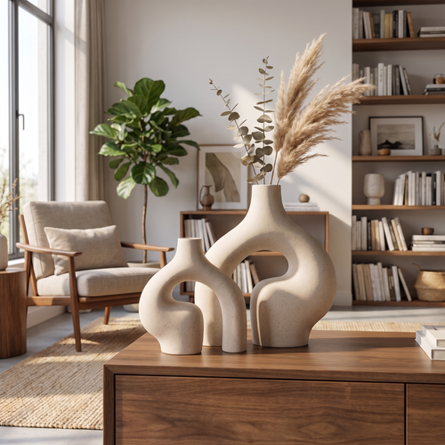 Abstract Arch Hollow Ceramic Vase in a living space