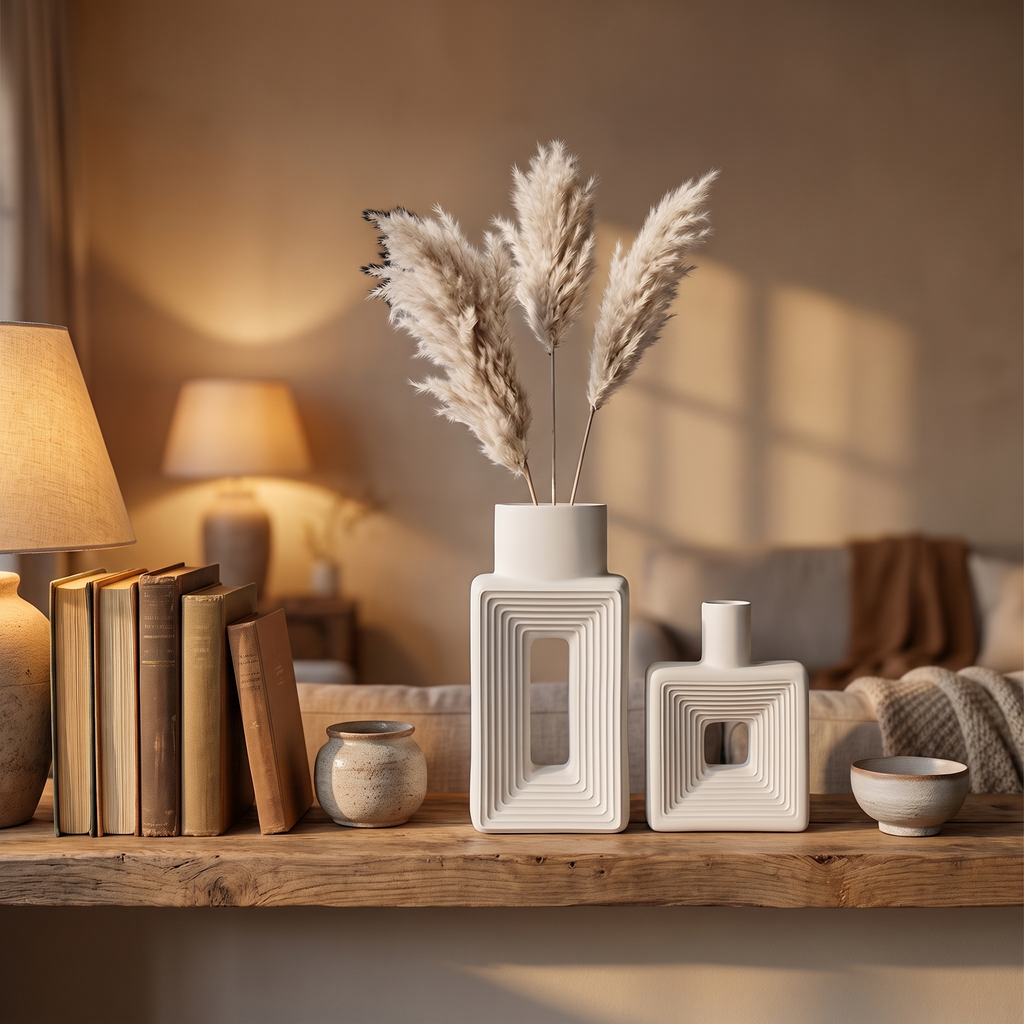 Square Relief Donut Vase styled at home