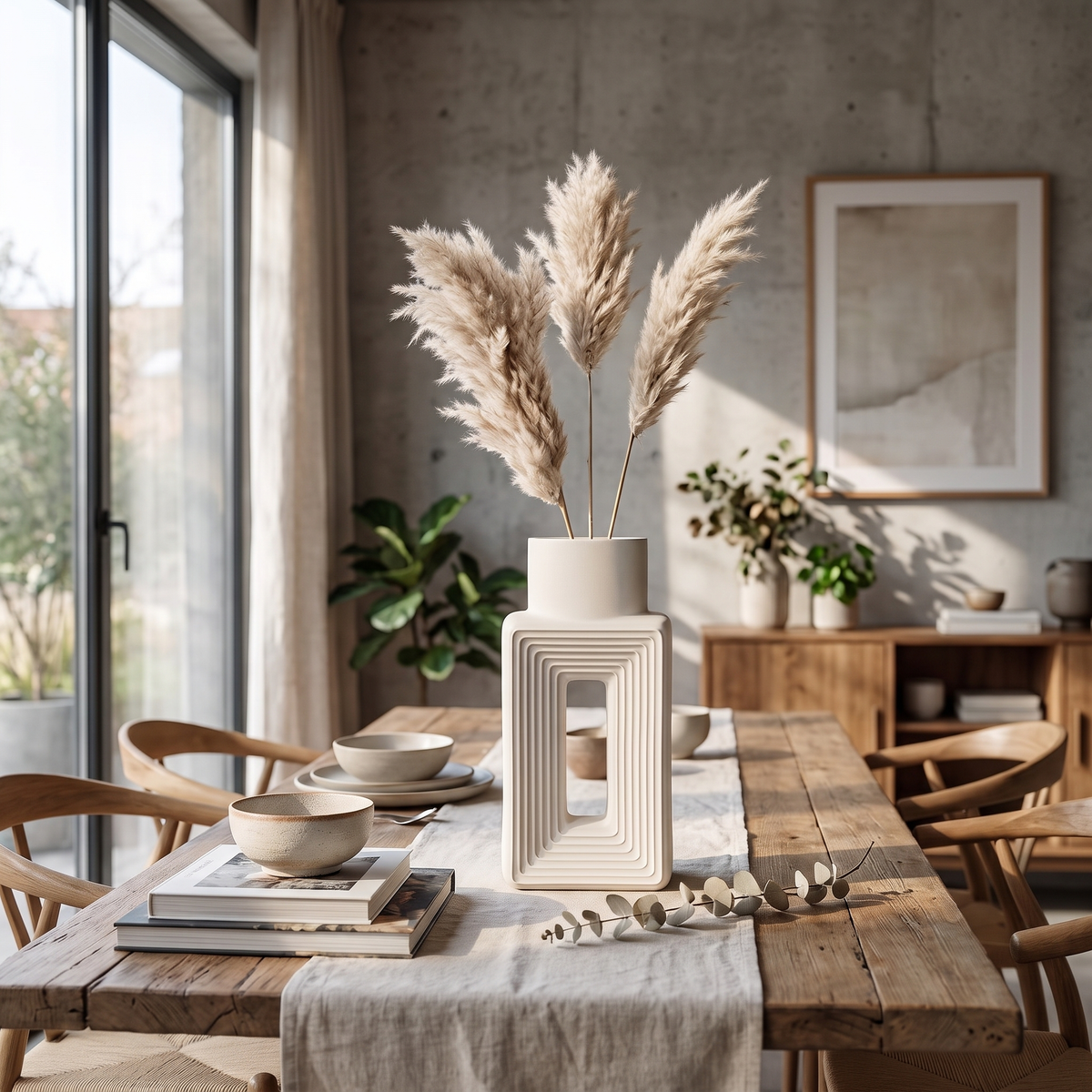 Square Relief Donut Vase in a living space