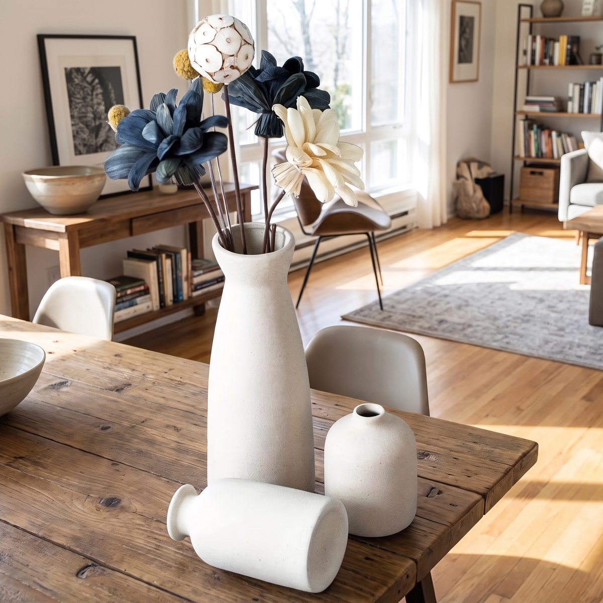 Speckled Ceramic Vase Set of 3 in a living space