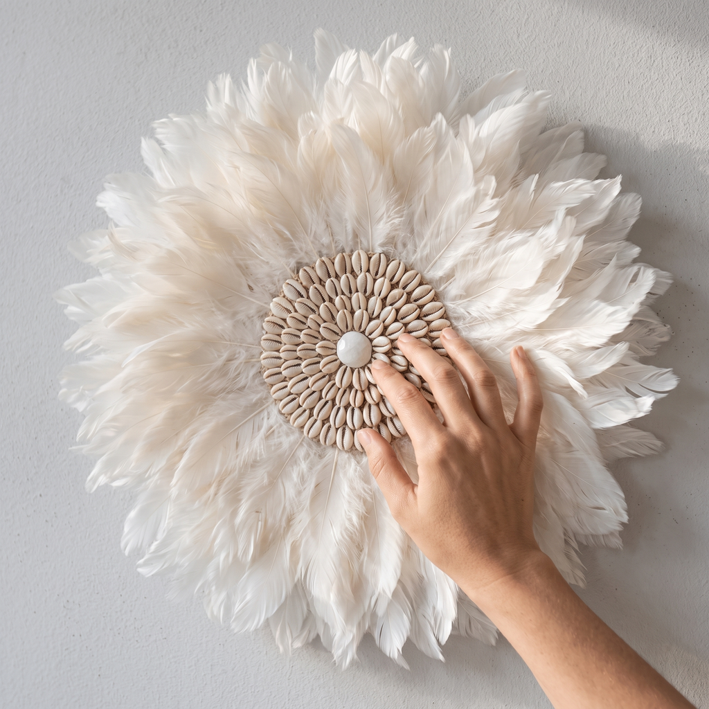 White Feather Juju Hat Wall Decor detail
