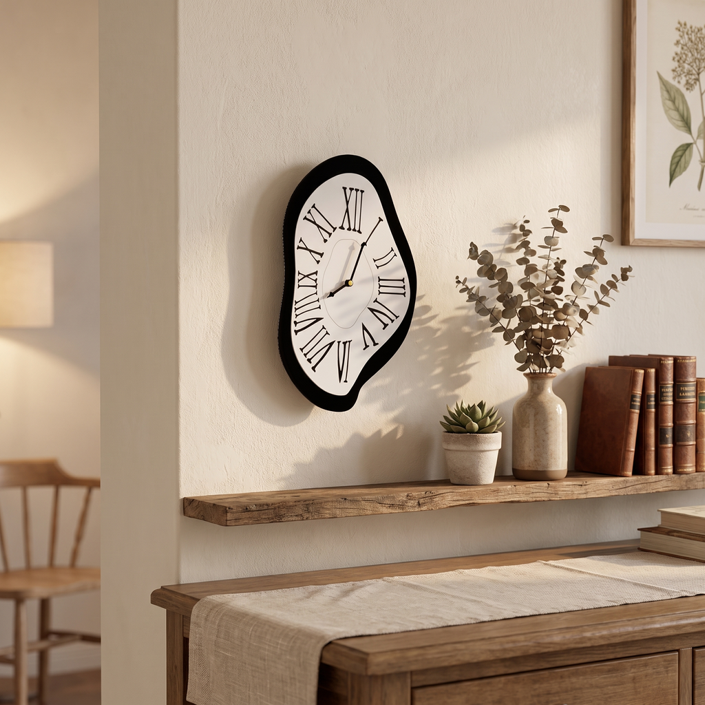 Melting Roman Numeral Wall Clock styled at home