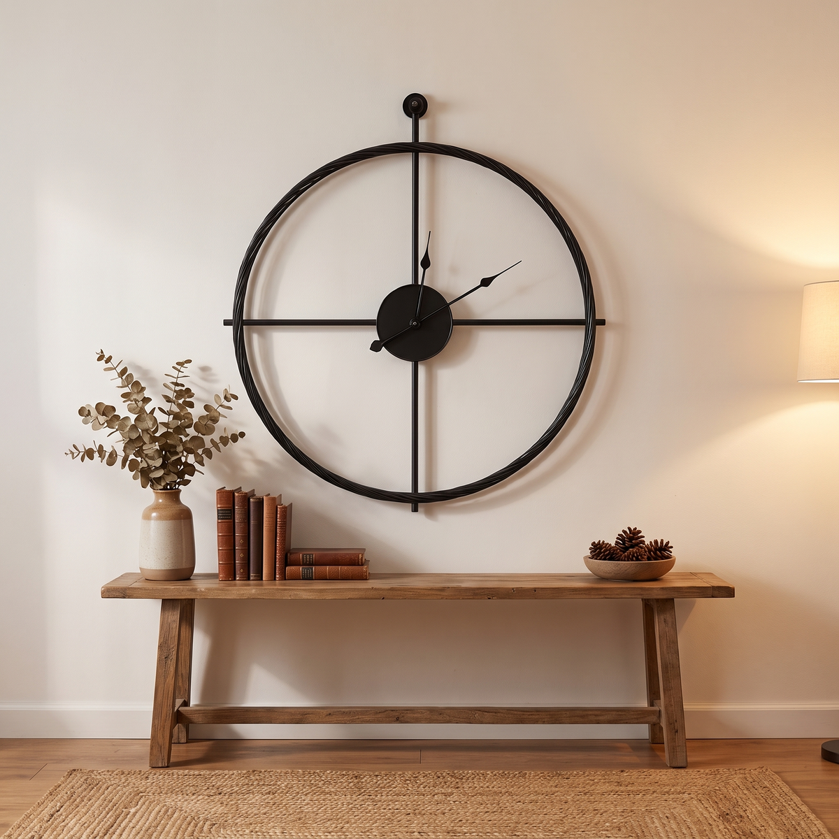 Oversized Open-Frame Silent Wall Clock styled at home