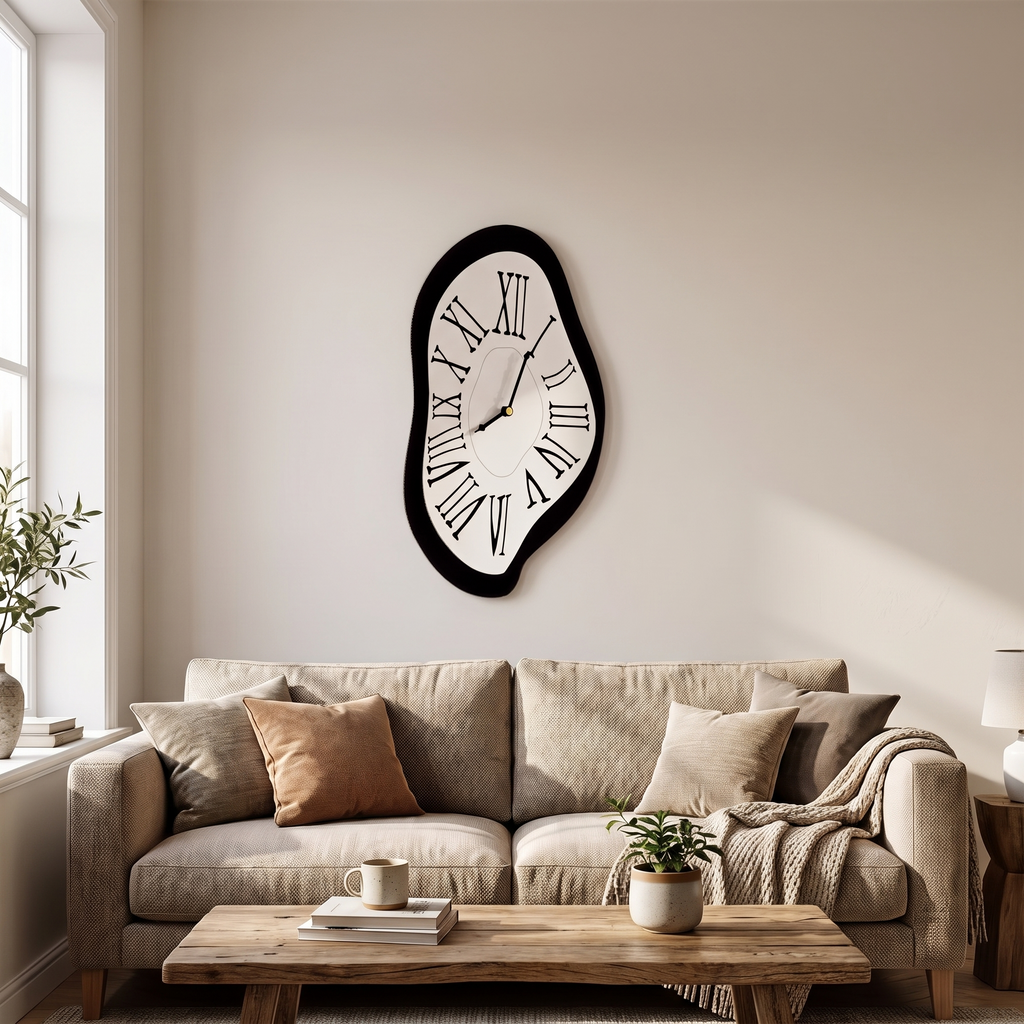 Melting Roman Numeral Wall Clock in a living space