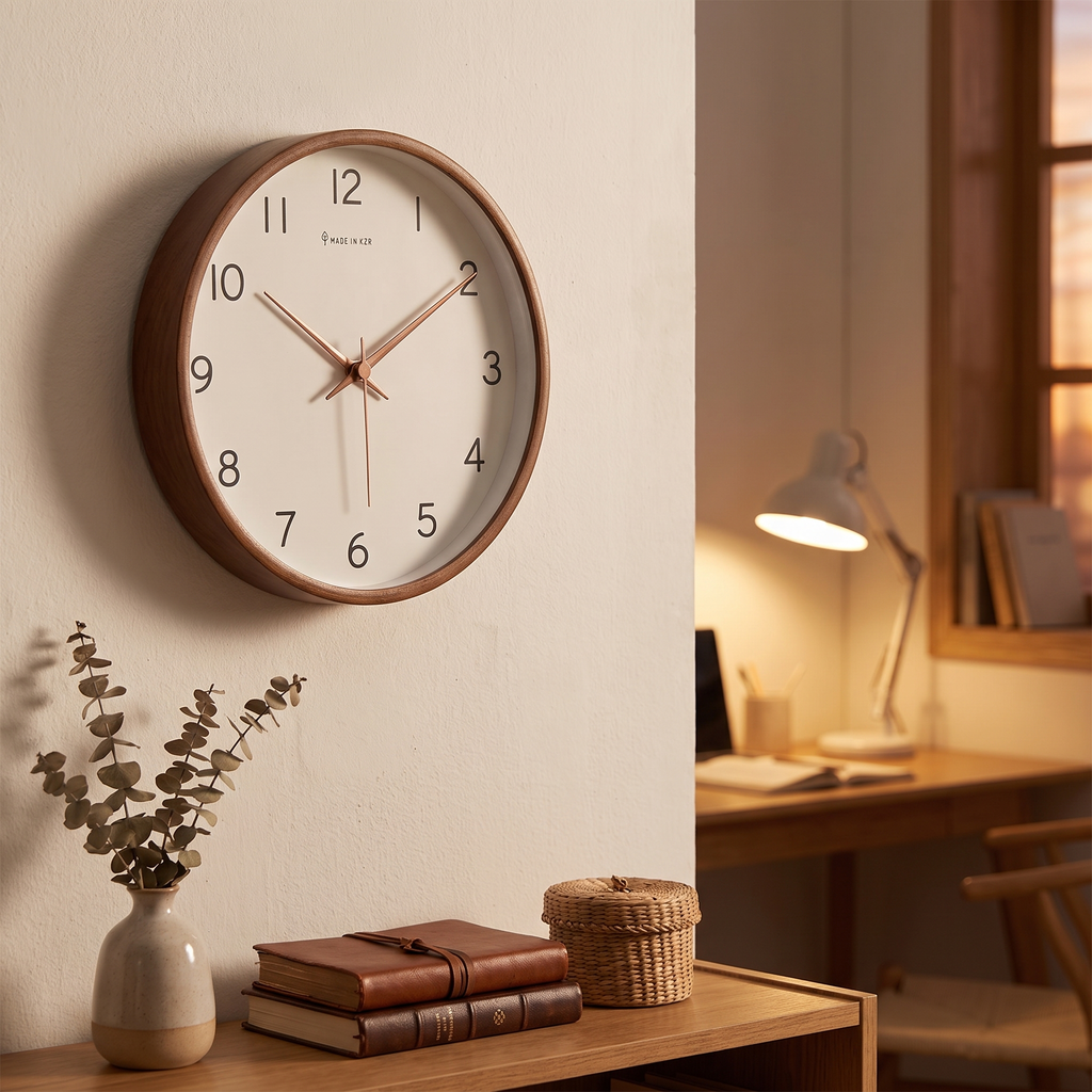 Solid Wood Silent Analog Wall Clock styled at home