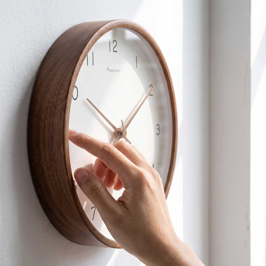 Solid Wood Silent Analog Wall Clock detail