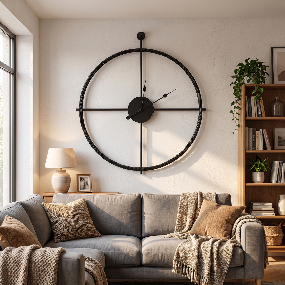 Oversized Open-Frame Silent Wall Clock in a living space