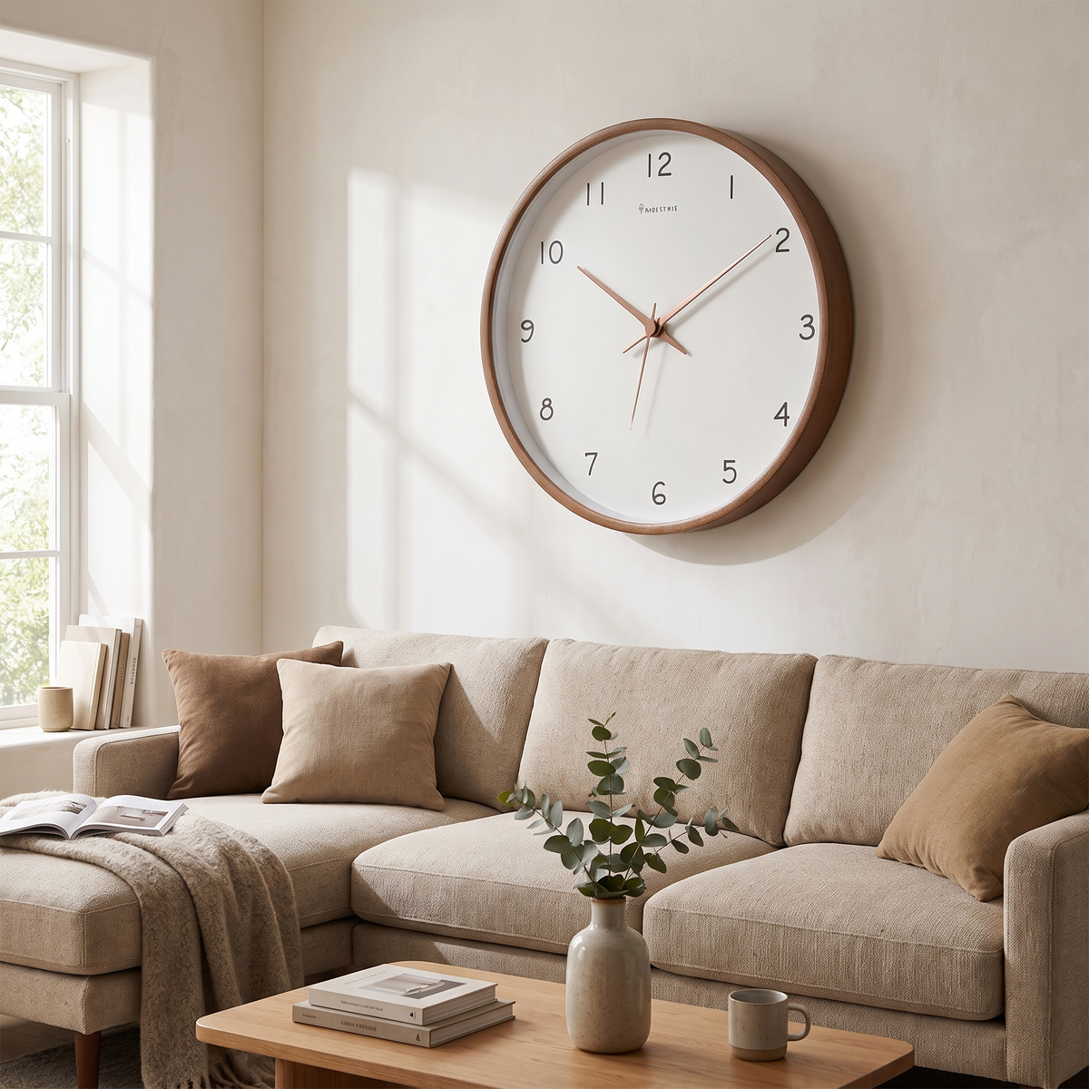 Solid Wood Silent Analog Wall Clock in a living space