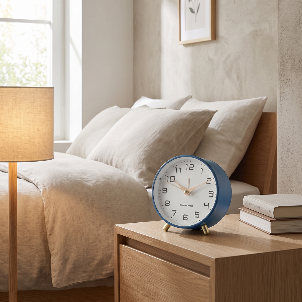 Silent Analog Bedside Table Clock in a living space