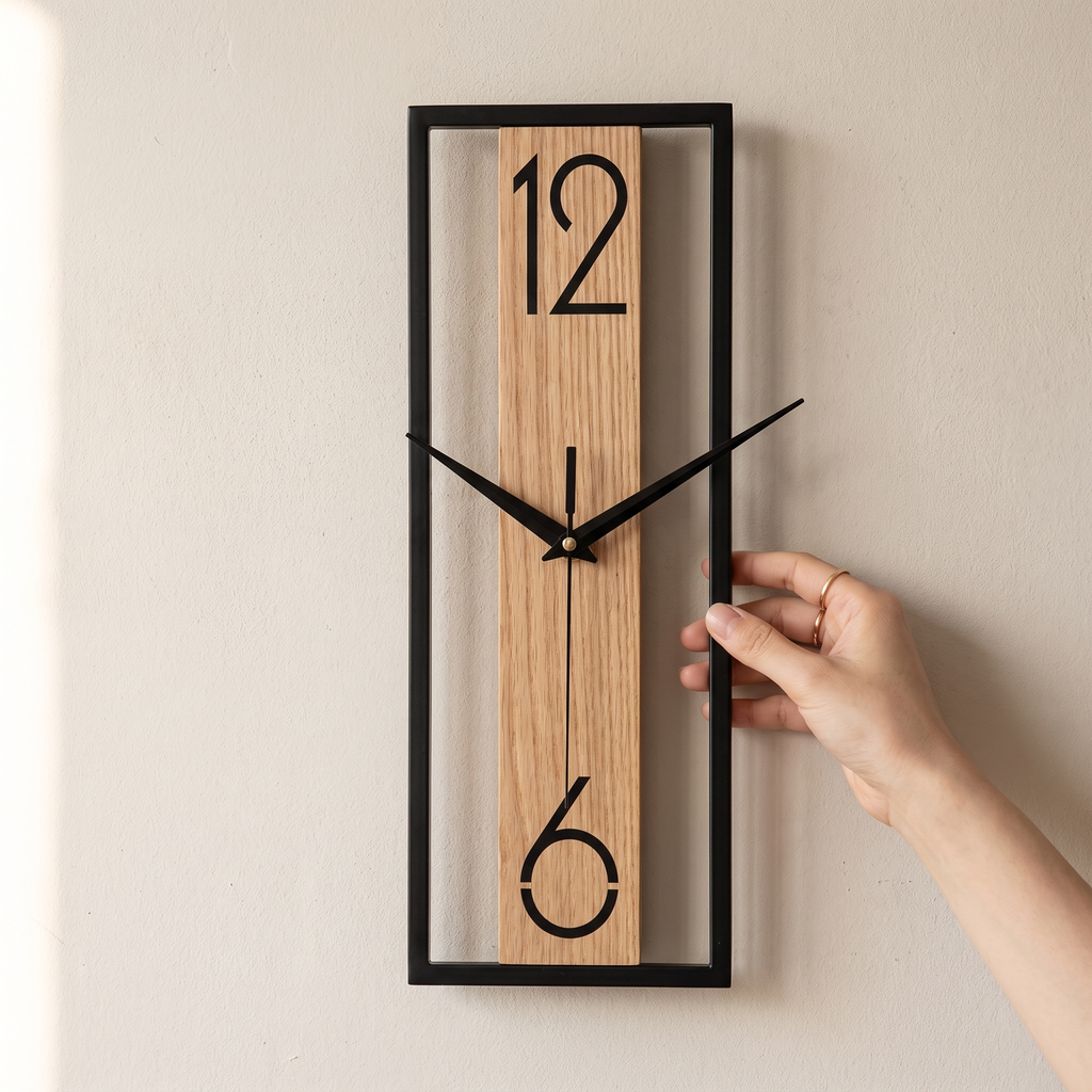 Slim Vertical Open-Frame Wall Clock detail