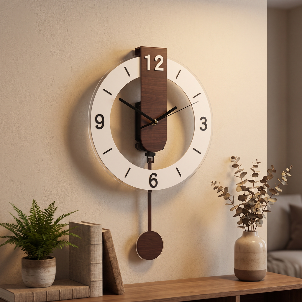 Mid-Century Silent Pendulum Wall Clock styled at home