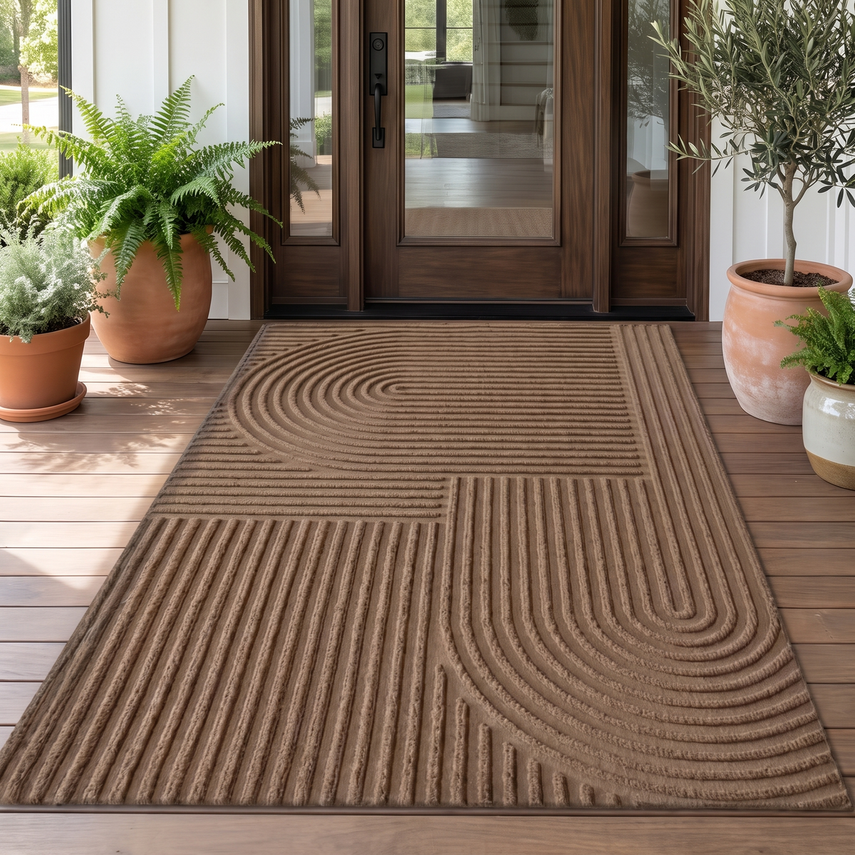 Curved Line Microfiber Door Mat in a living space
