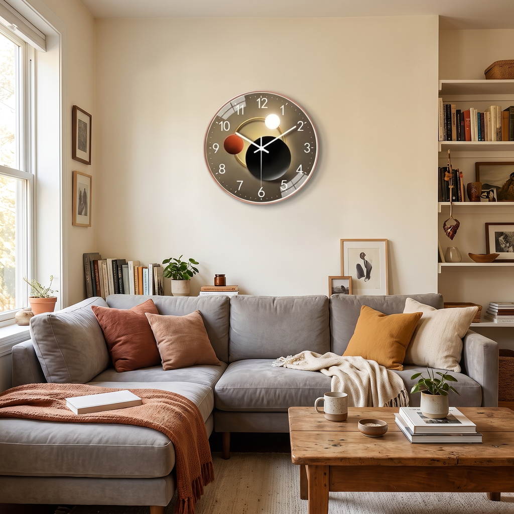 Luminous Glass-Face Silent Wall Clock in a living space