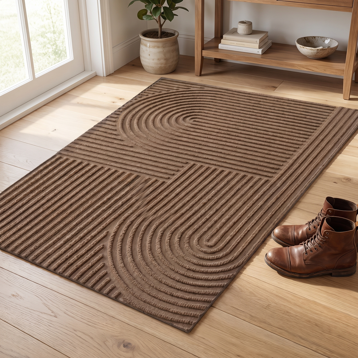 Curved Line Microfiber Door Mat styled at home