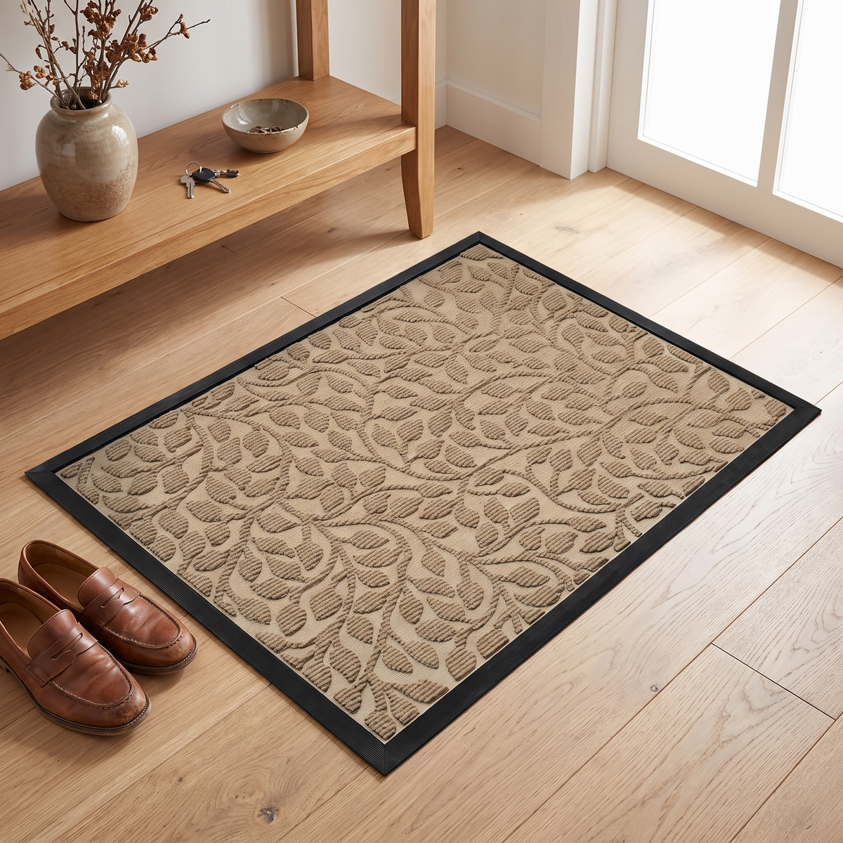 Olive Branch Non-Slip Door Mat styled at home