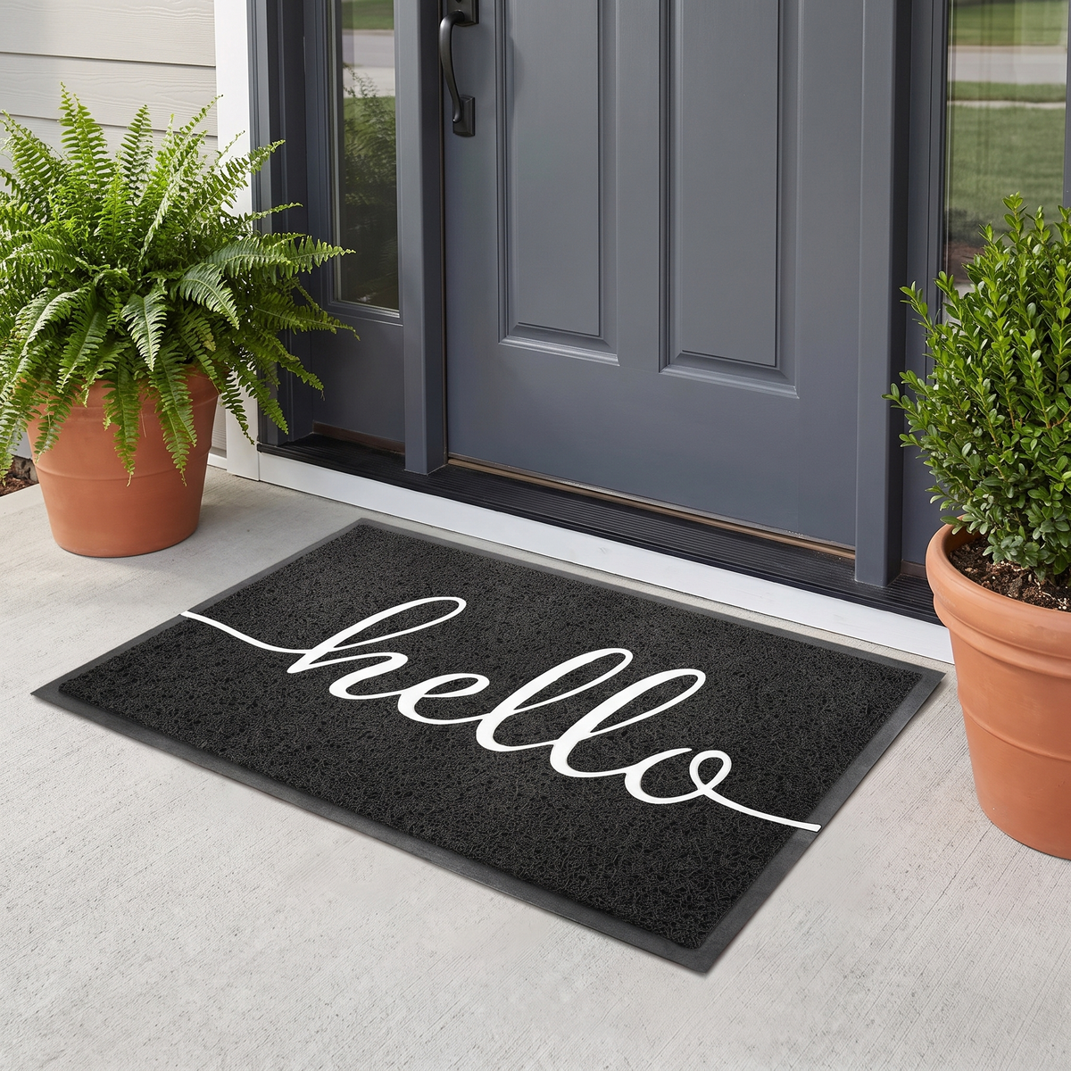 Hello Loop-Pile Door Mat in a living space