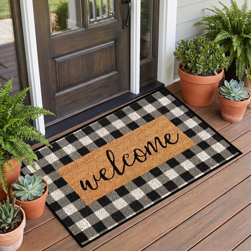 Buffalo Plaid Coir Welcome Mat in a living space