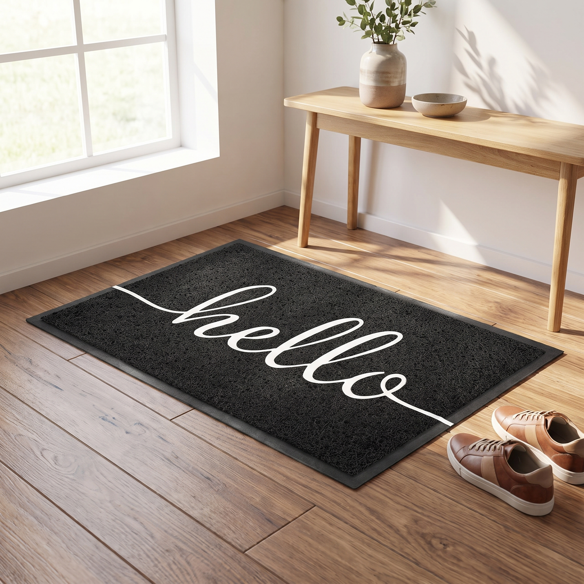 Hello Loop-Pile Door Mat styled at home