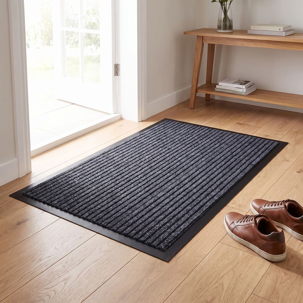 Braided Striped Non-Slip Door Mat styled at home