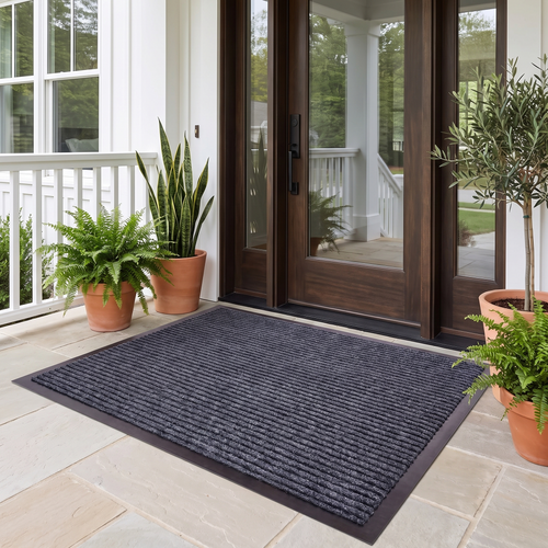 Braided Striped Non-Slip Door Mat in a living space