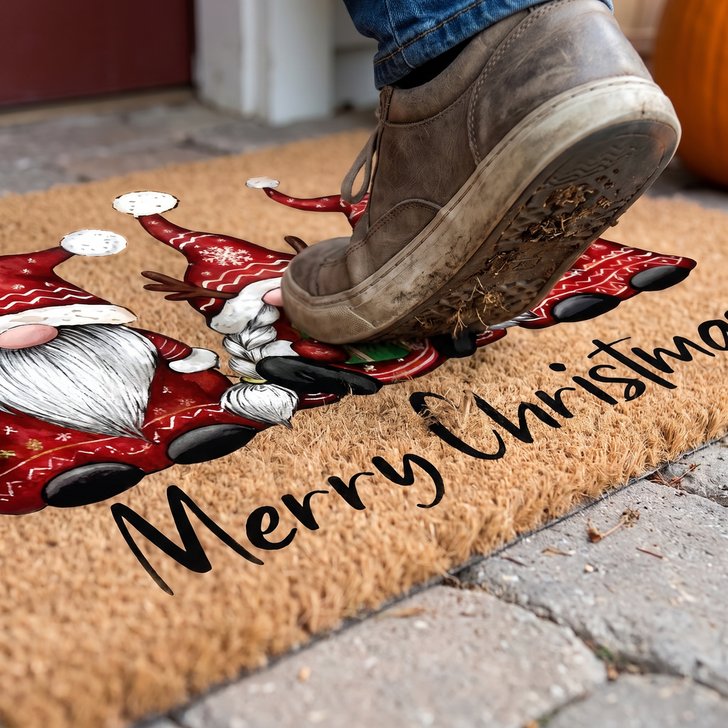Holiday Gnome Welcome Mat detail