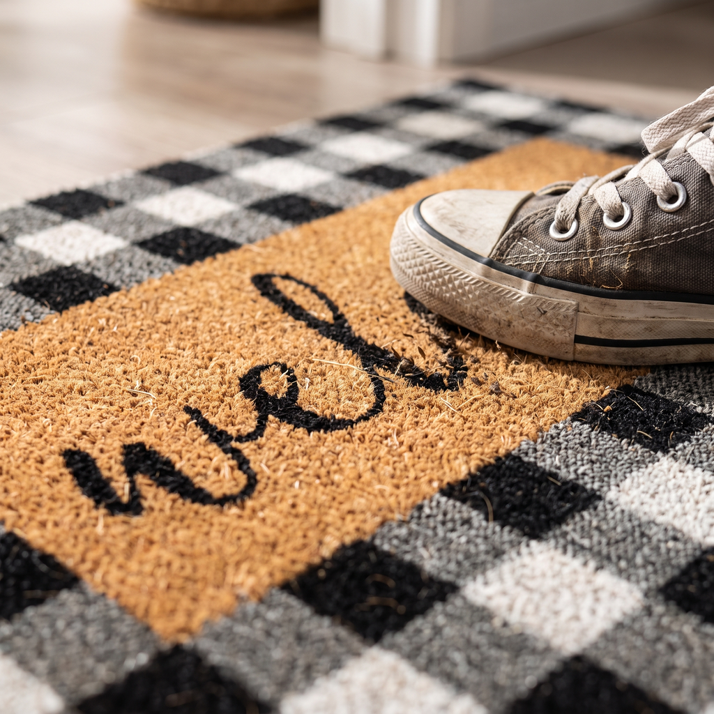 Buffalo Plaid Coir Welcome Mat detail