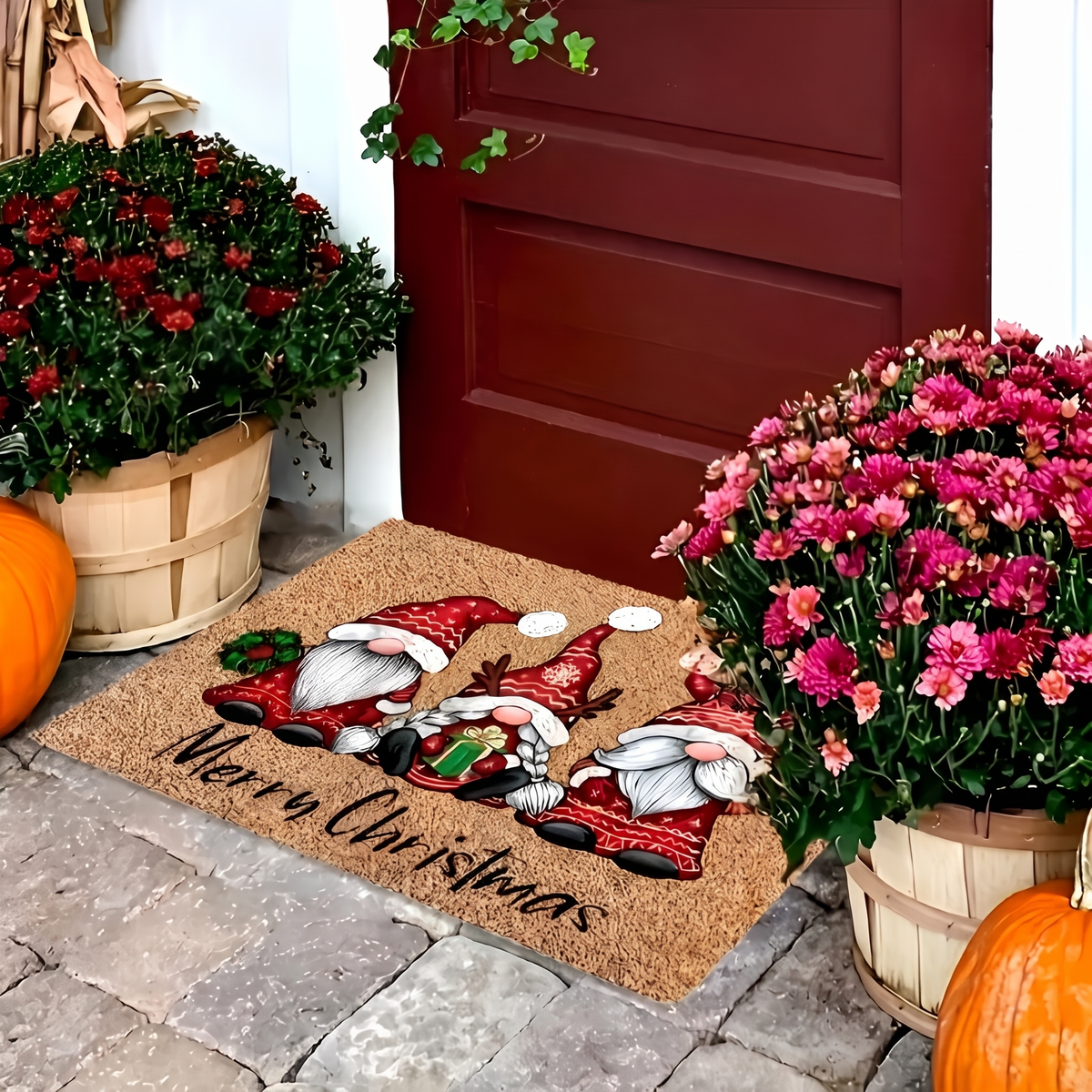 Holiday Gnome Welcome Mat in a living space