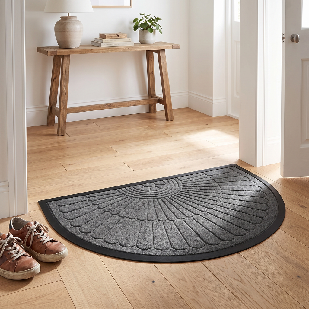 Half-Circle Welcome Door Mat styled at home