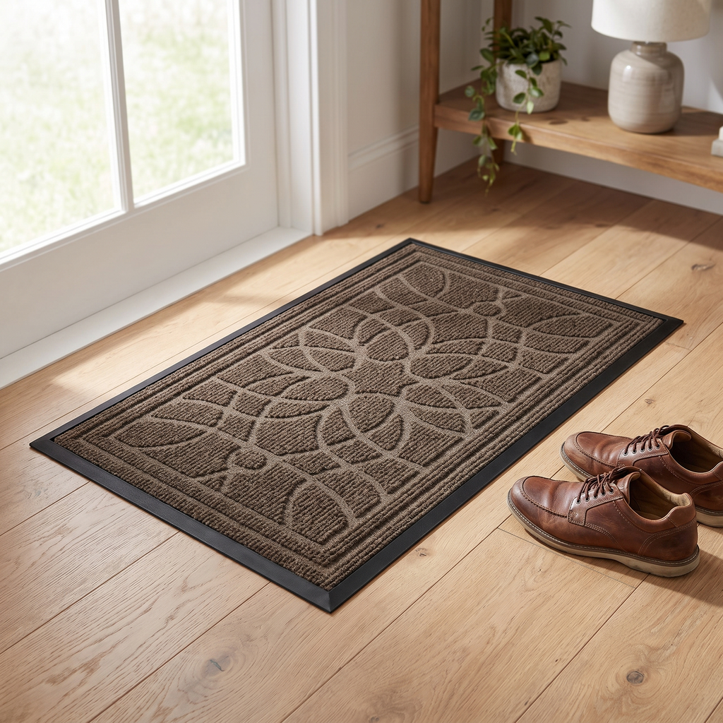 Mandala Pattern Low-Profile Door Mat styled at home