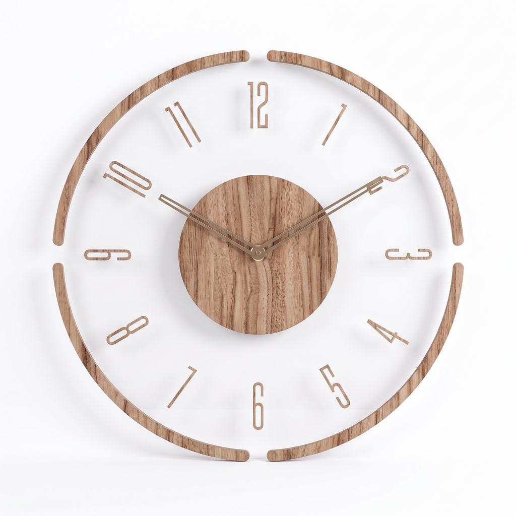 Mid-Century Wood-Texture Nordic Wall Clock