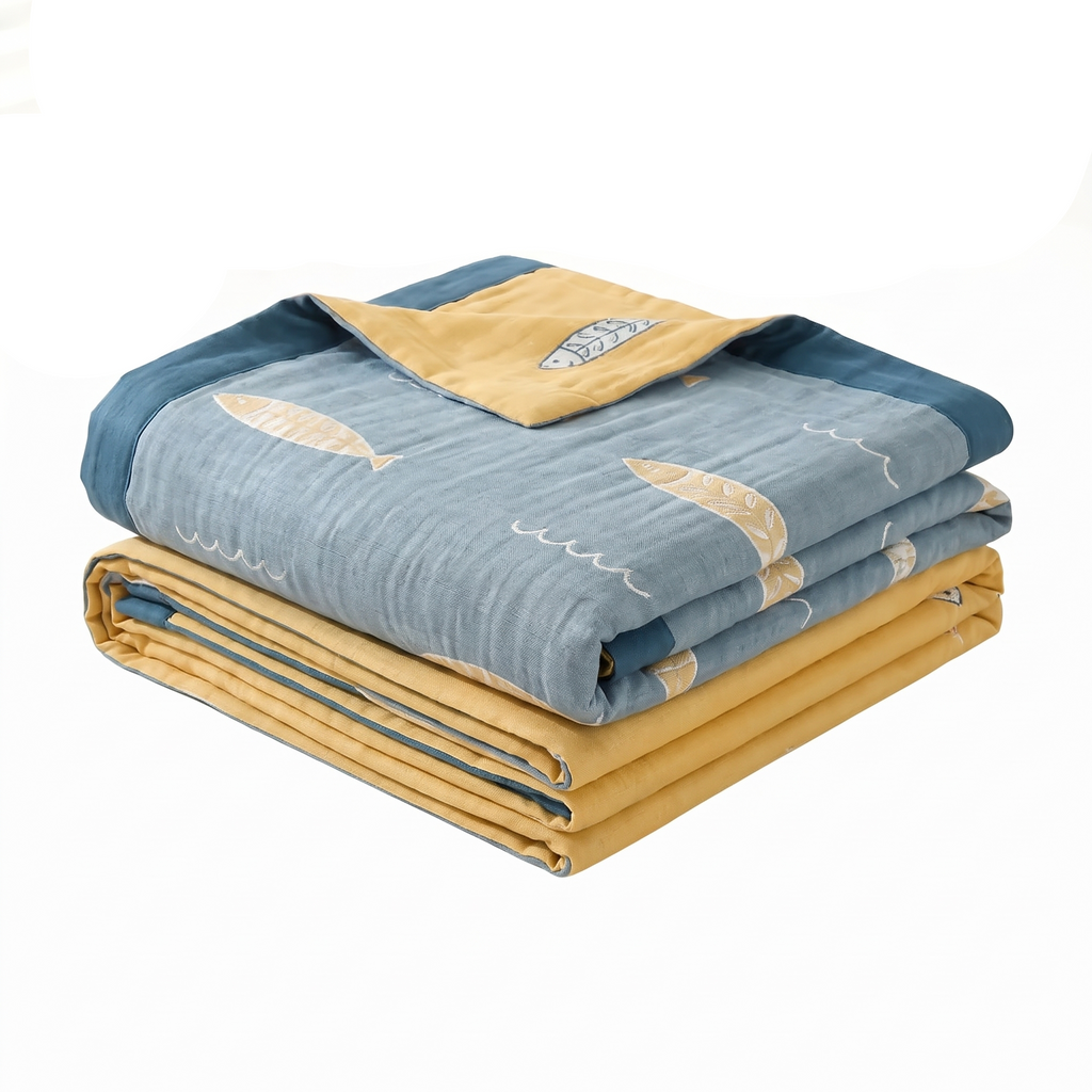 Golden Fish Jacquard Cotton Gauze Blanket