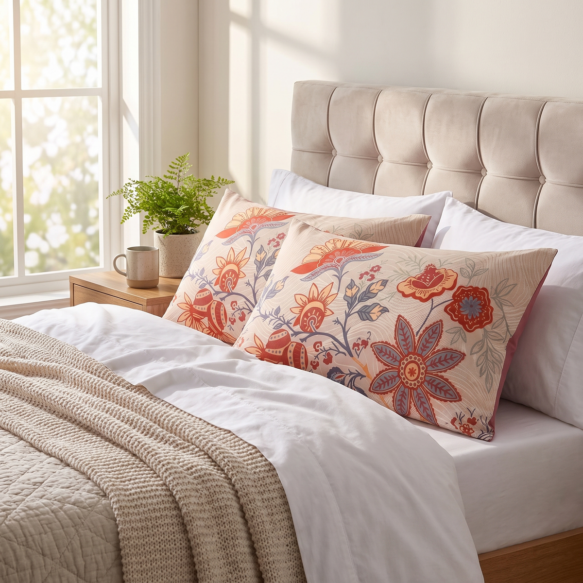 Rustic Floral Cotton Pillowcase Set of 2 – lifestyle 1