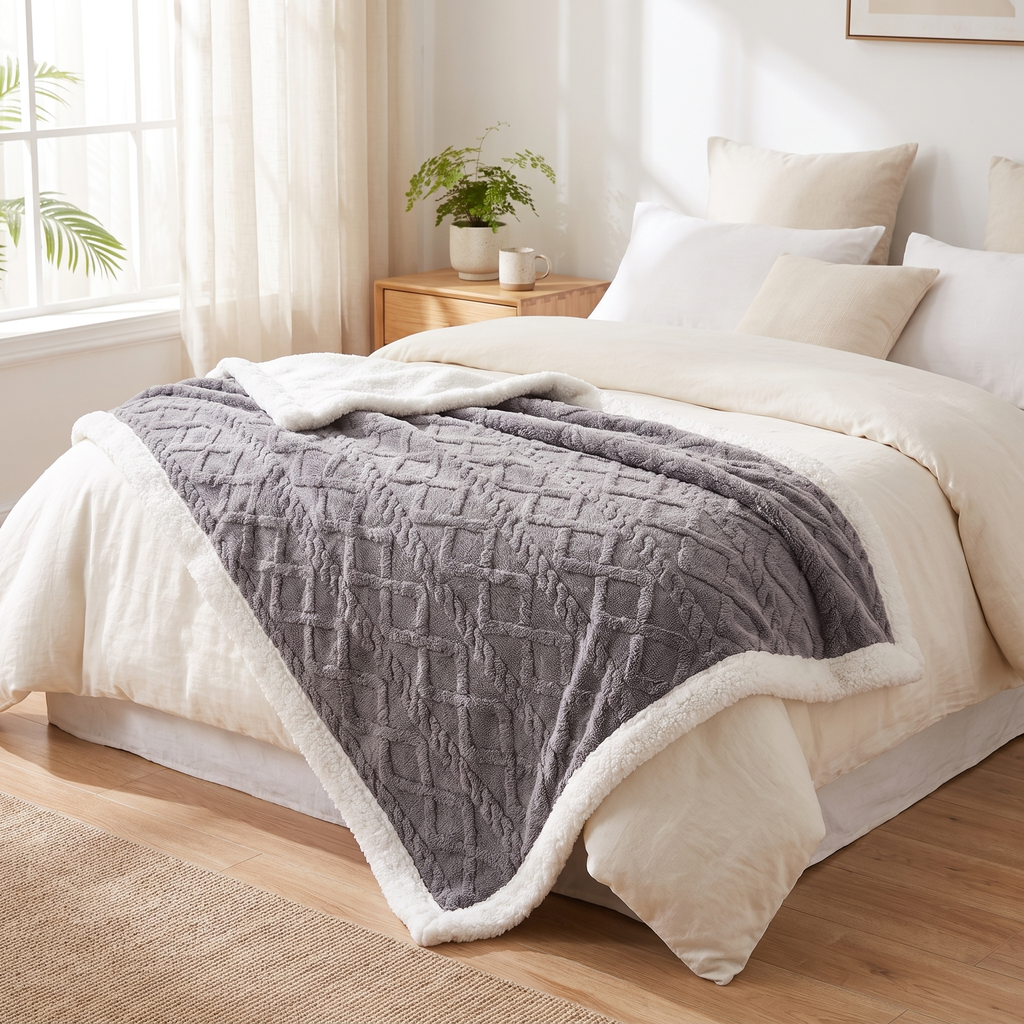 Reversible Tufted Sherpa Fleece Blanket – lifestyle 1