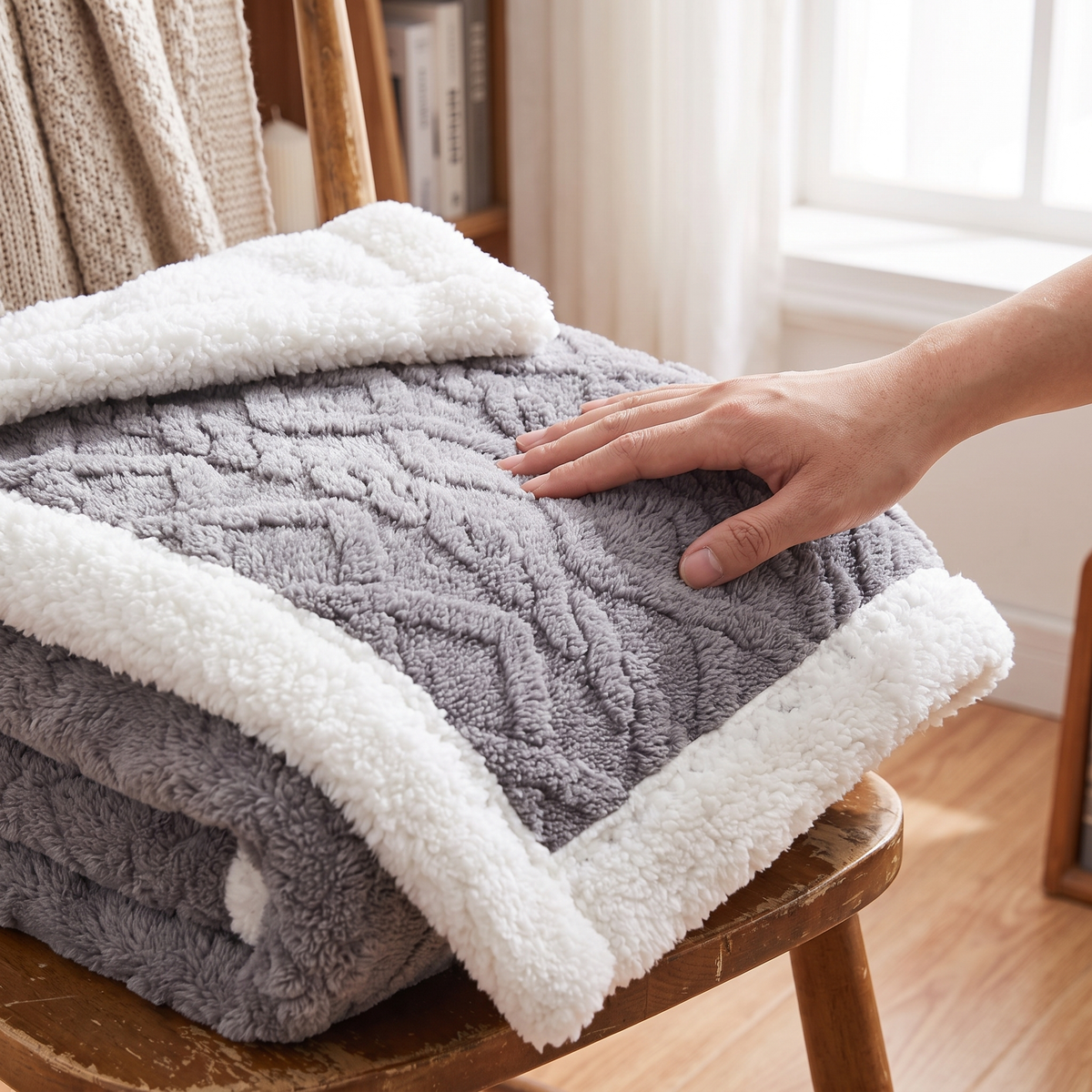 Reversible Tufted Sherpa Fleece Blanket – lifestyle 3