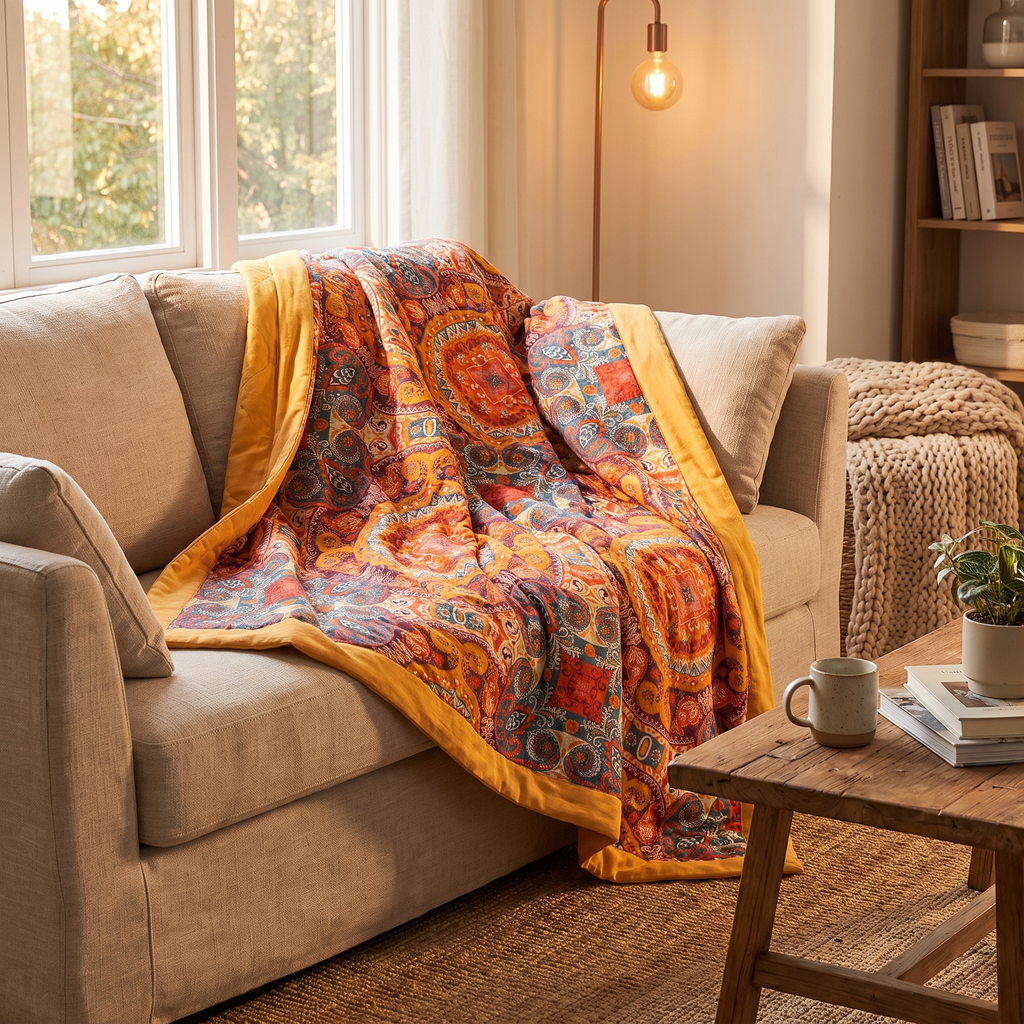 Sunrise Boho Reversible Cooling Cotton Blanket – lifestyle 2