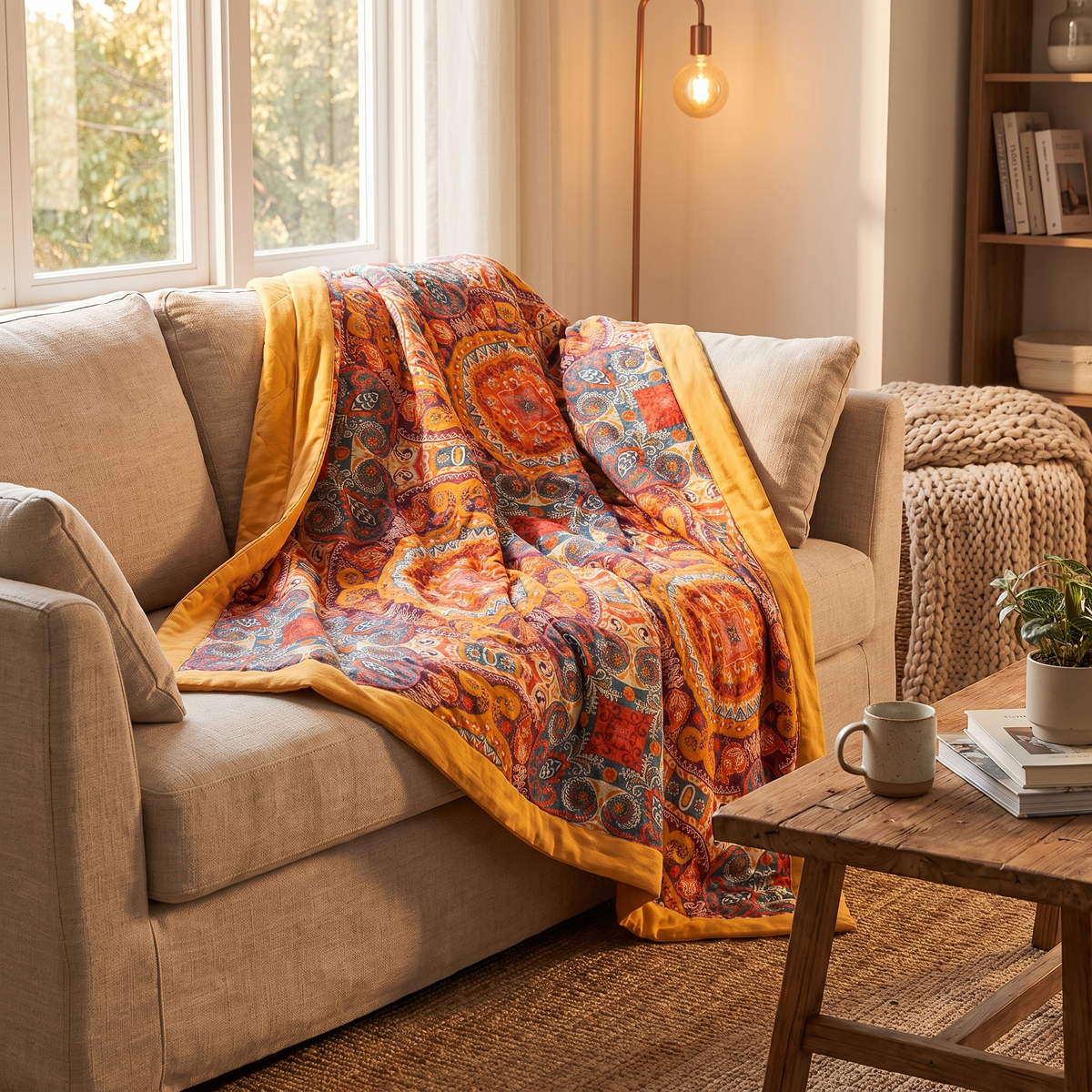 Sunrise Boho Reversible Cooling Cotton Blanket – lifestyle 2