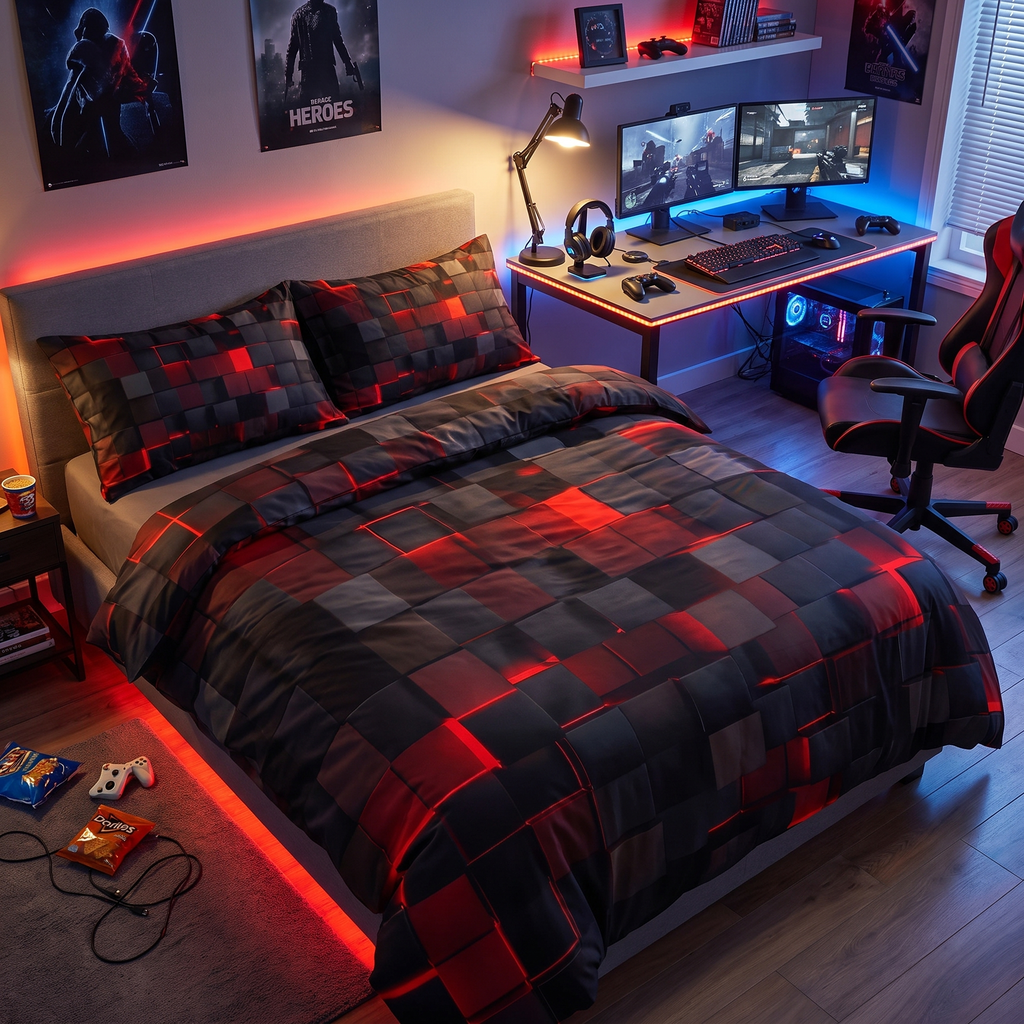 Neon 3D Grid Duvet Cover Set – lifestyle 2