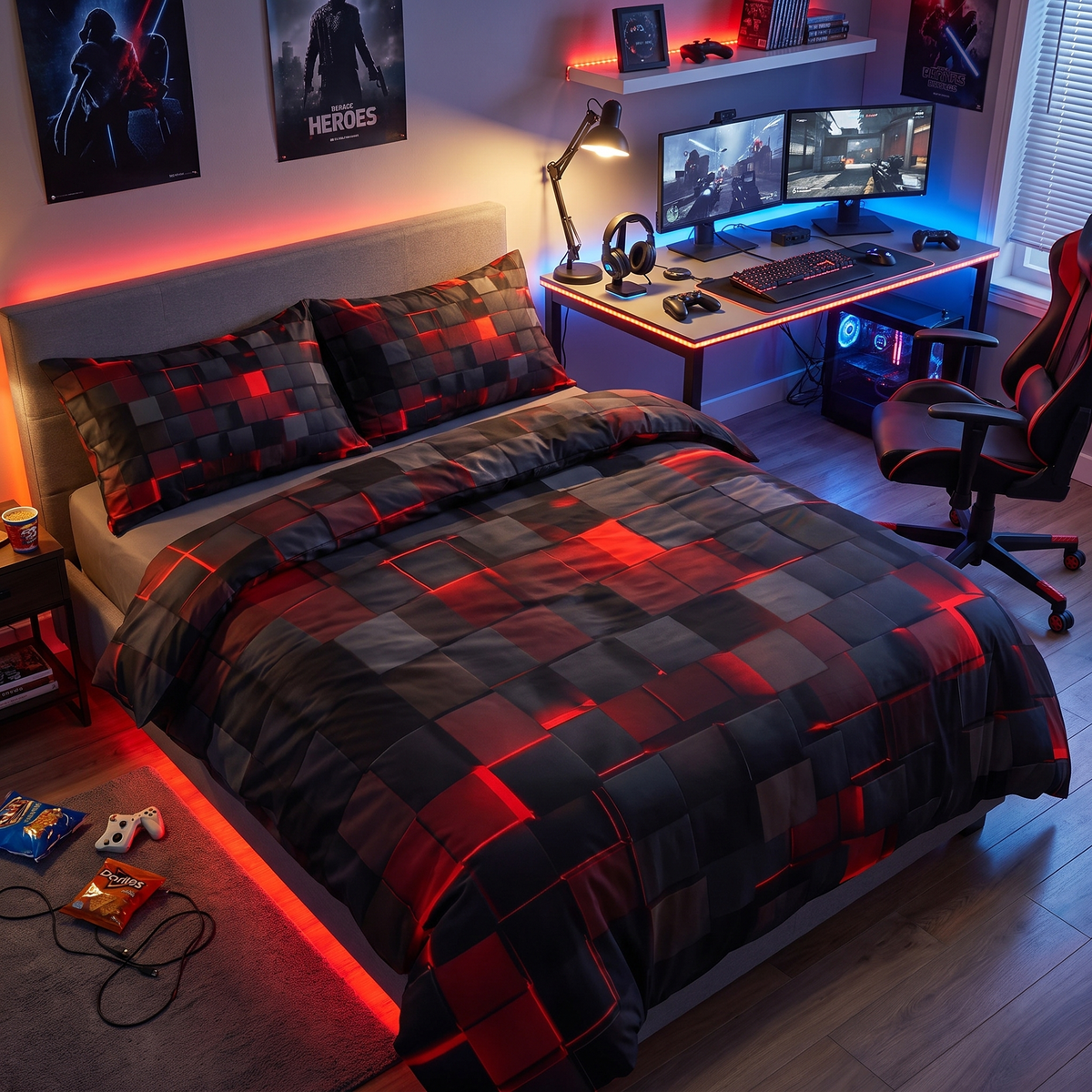 Neon 3D Grid Duvet Cover Set – lifestyle 2