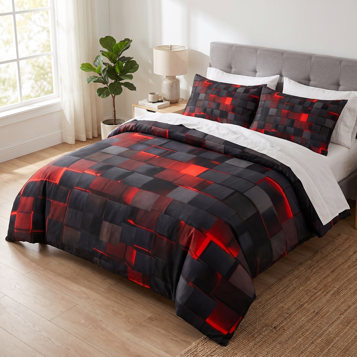 Neon 3D Grid Duvet Cover Set – lifestyle 1