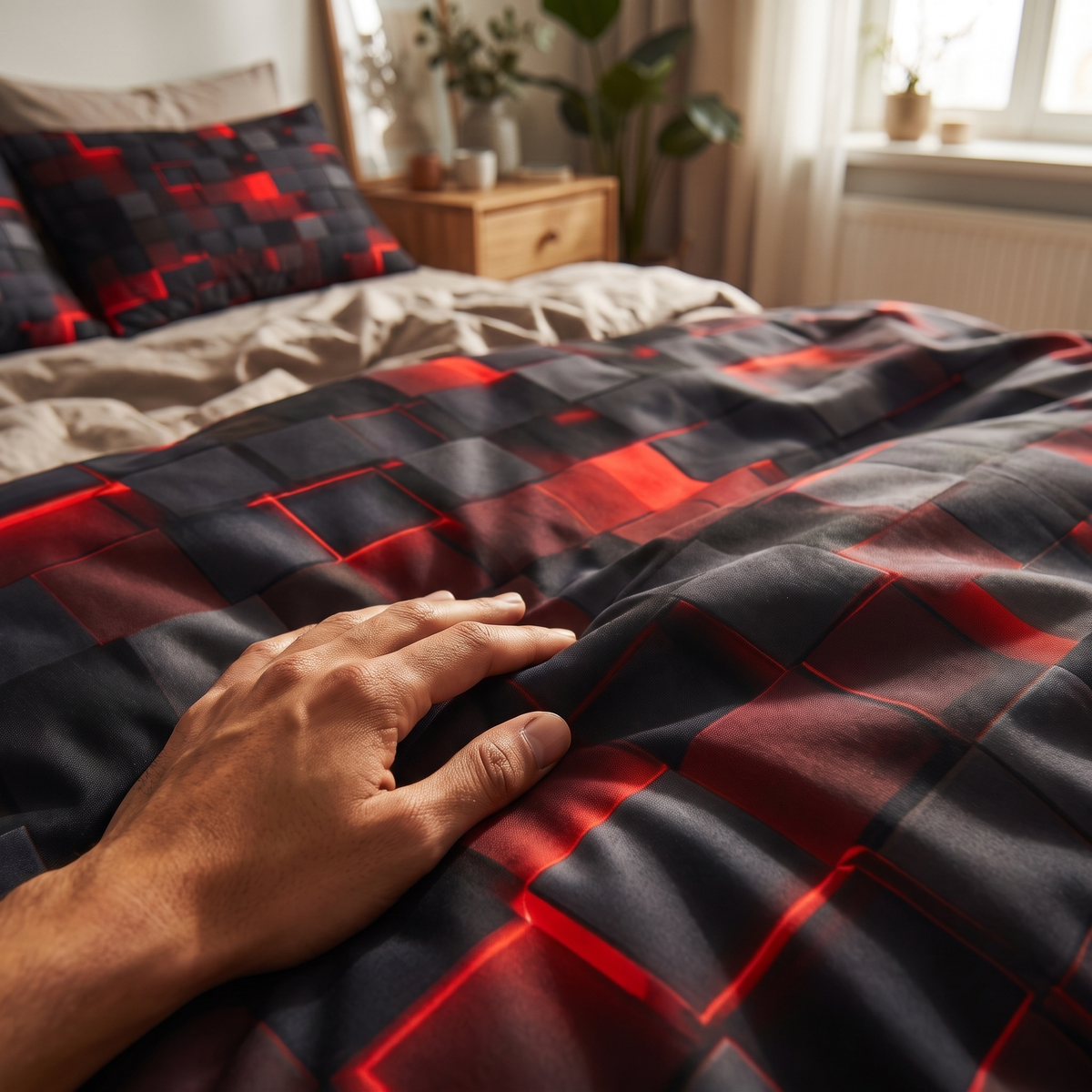 Neon 3D Grid Duvet Cover Set – lifestyle 3