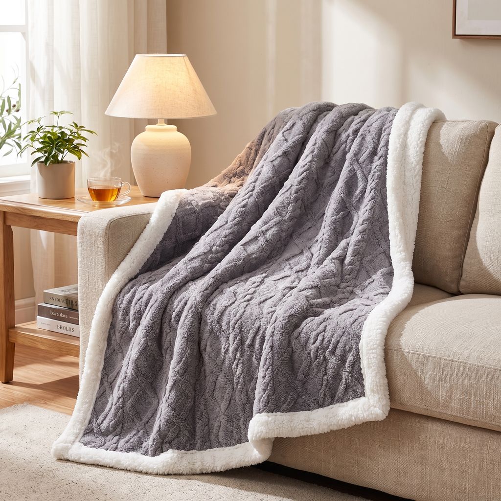 Reversible Tufted Sherpa Fleece Blanket – lifestyle 2
