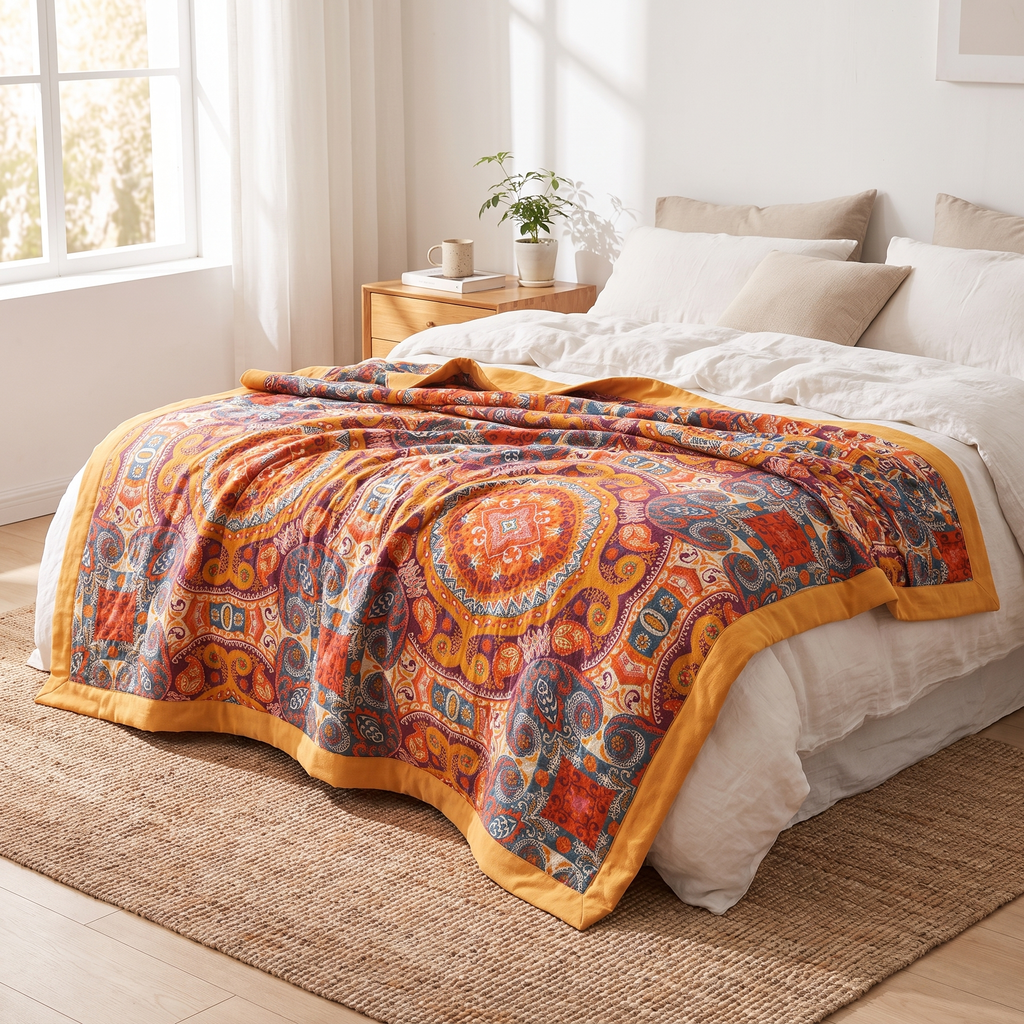Sunrise Boho Reversible Cooling Cotton Blanket – lifestyle 1