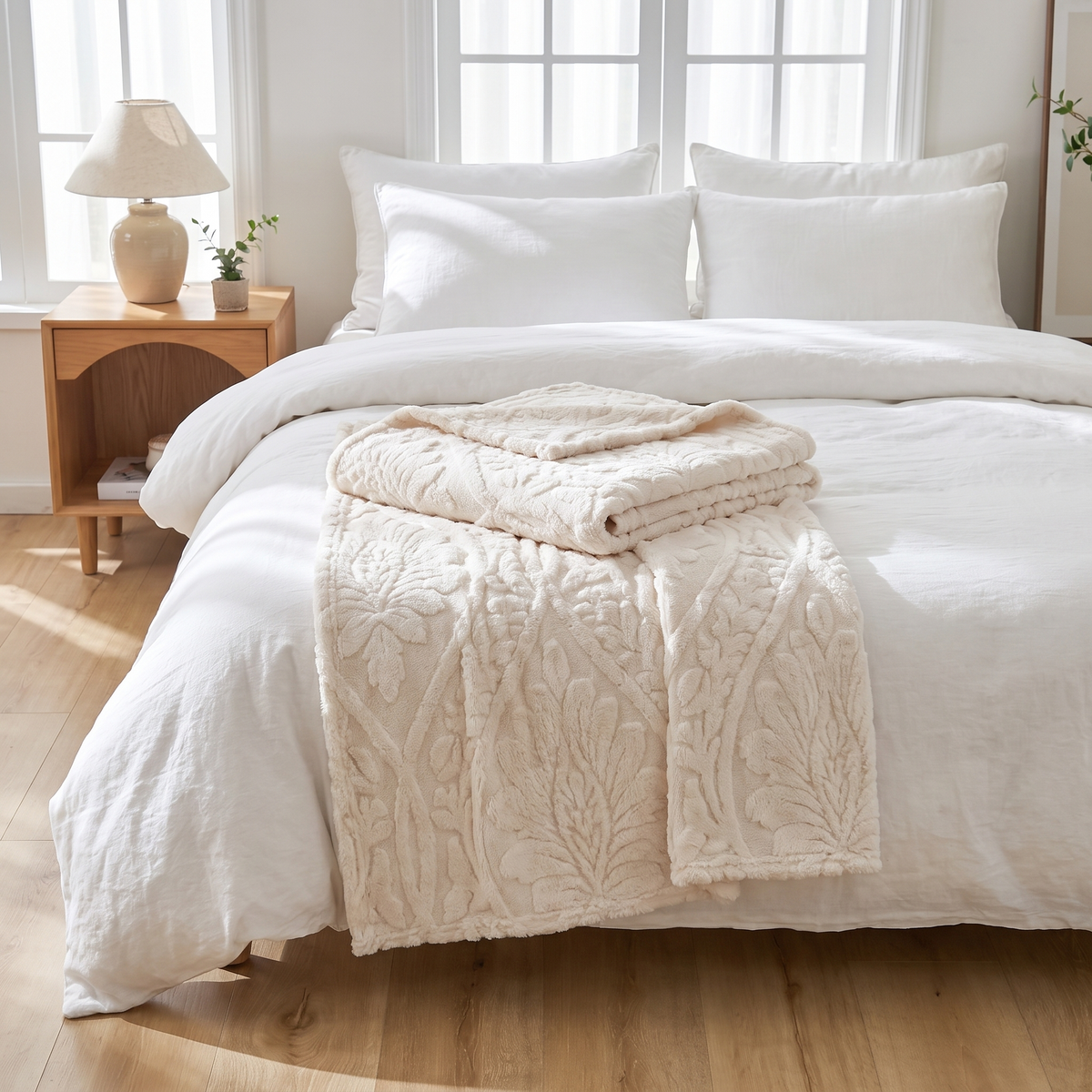 French-Weave Jacquard Fleece Blanket – lifestyle 1