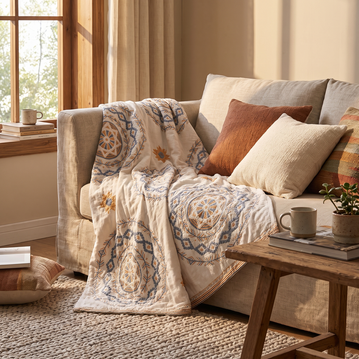 Boho Mandala Cotton Throw Blanket – lifestyle 2